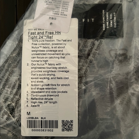 NWT lululemon Fast and Free High-Rise 7/8 Tight 24" 
Asia Fit black - Picture 9 of 12